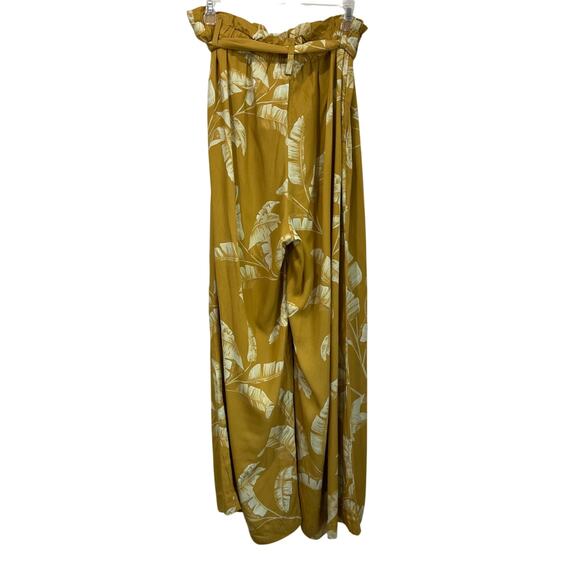H&M Wide Leg Palazzo Pants Yellow Tropical Print Vacation Resort Wear Sz 14 NWT - Picture 3 of 10